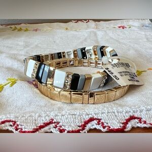 Gold-Tone Stretch Bracelet Set with Black, White and Gray Accents